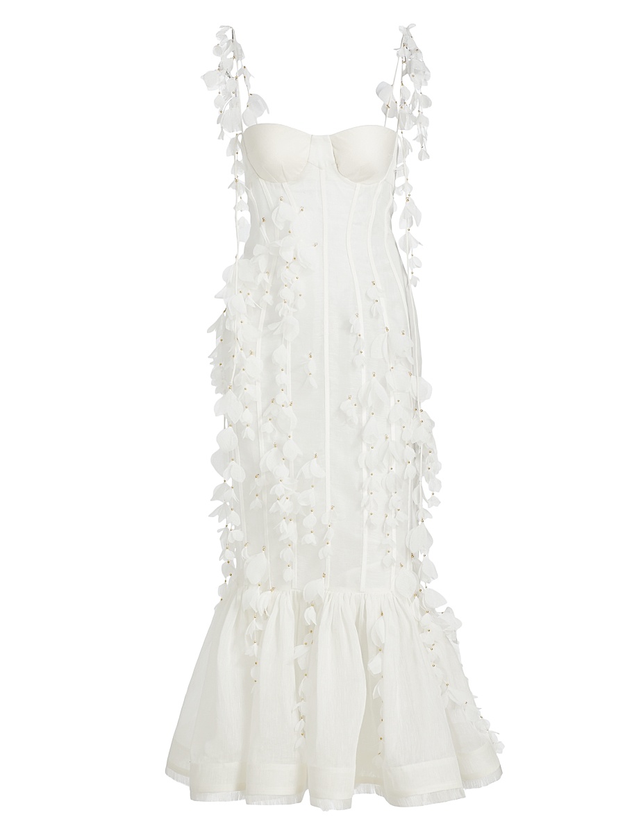 Women's Petal Appliqué Linen-Silk Corset Gown - Natural