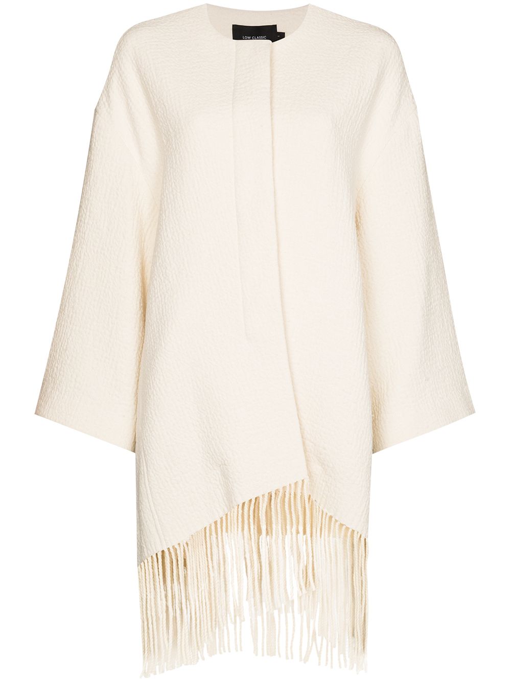 Fringed-hem textured cape - Neutrals