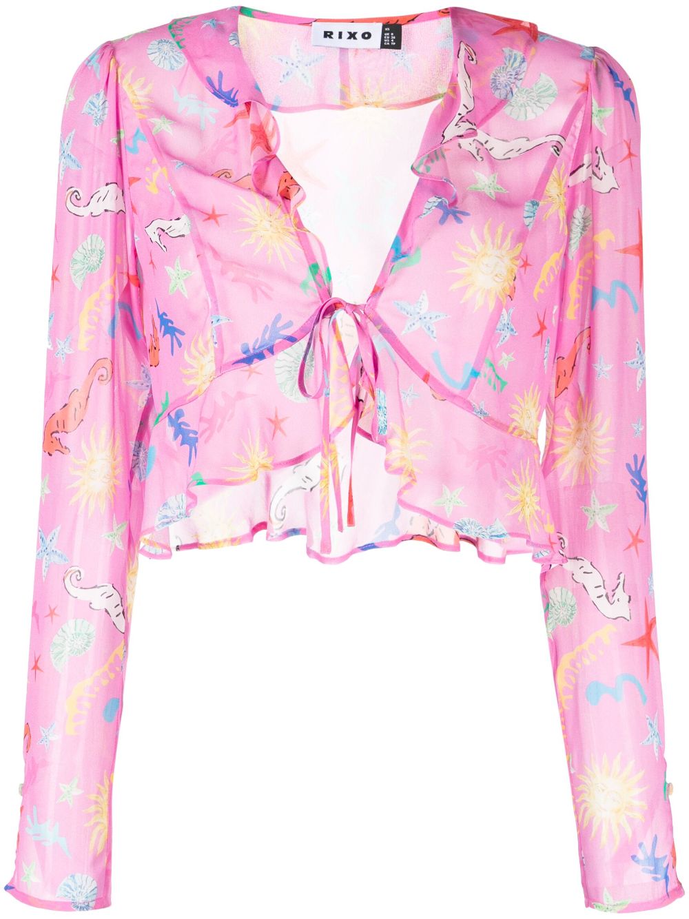 Neelu V-neck ruffled printed top - Pink