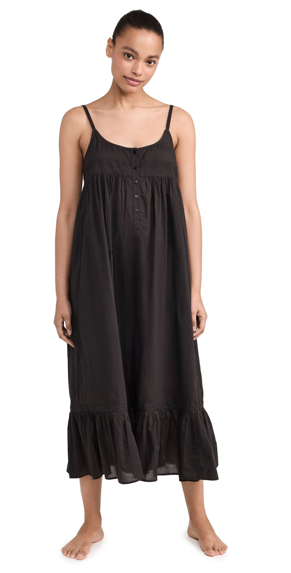 The Eyelet Ruffle Tank Night Dress Black
