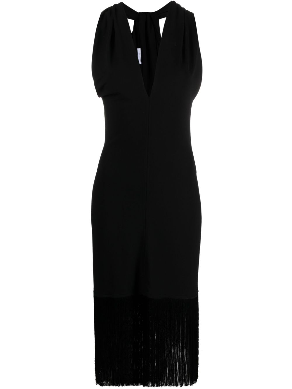 V-neck fringed midi dress - Black