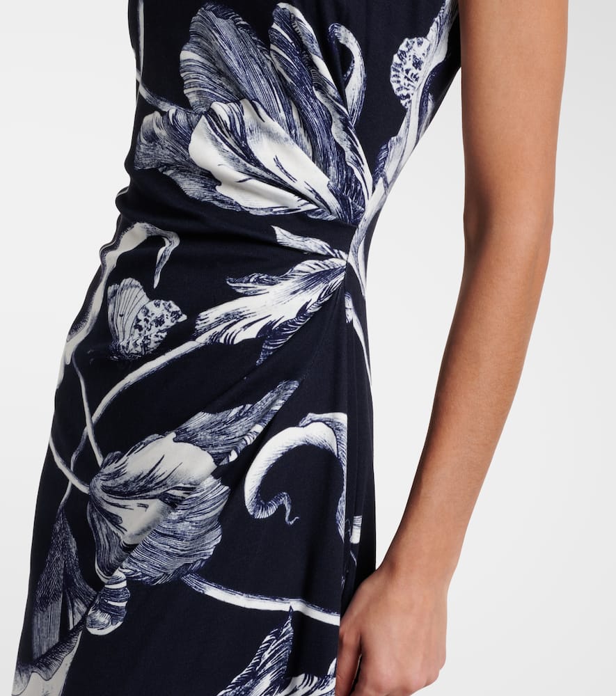Draped floral jersey midi dress