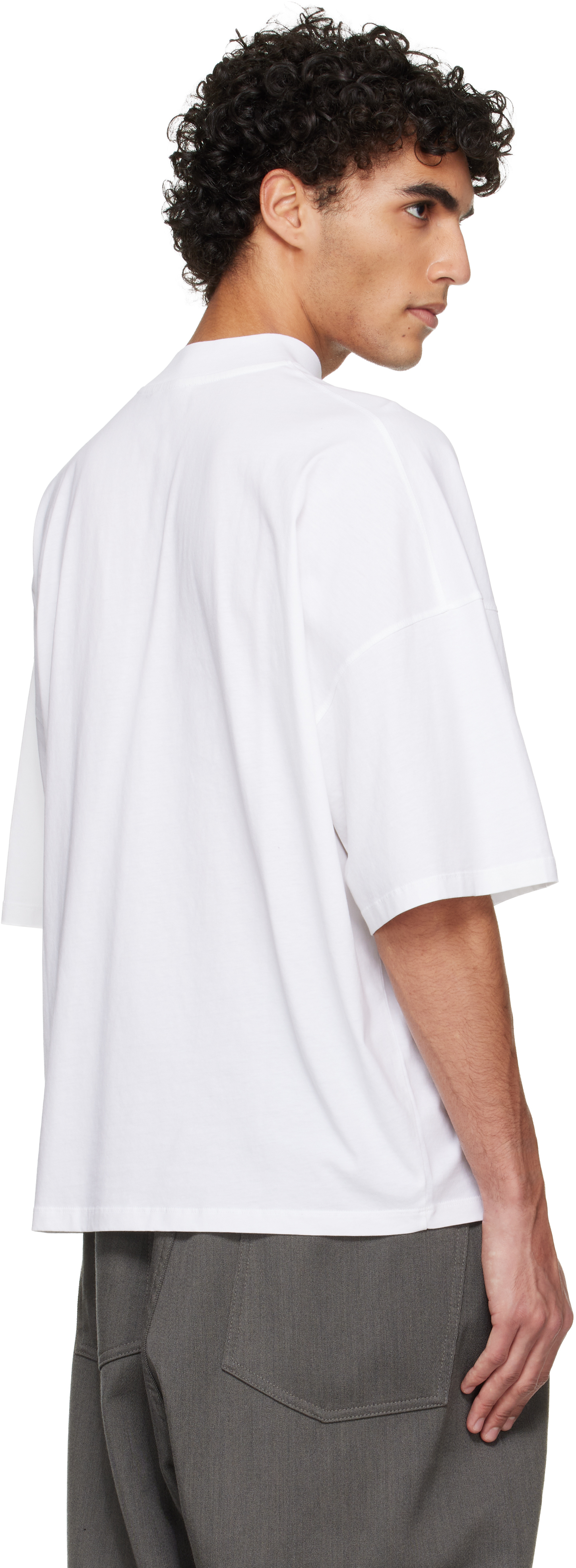 White Cotton Mock-Neck T-shirt