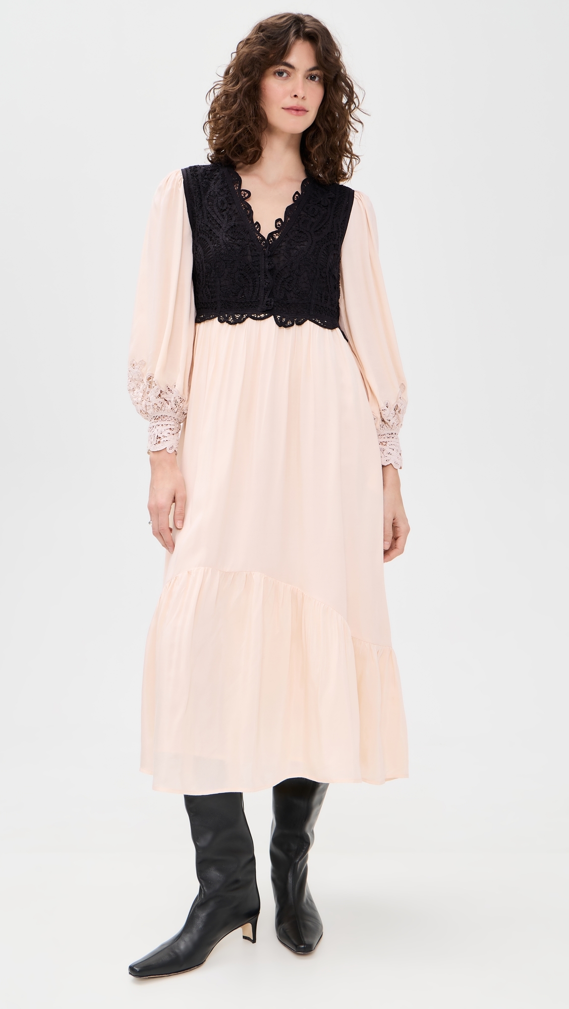 Adelina Battenberg Lace Long Sleeve Combo Dress
