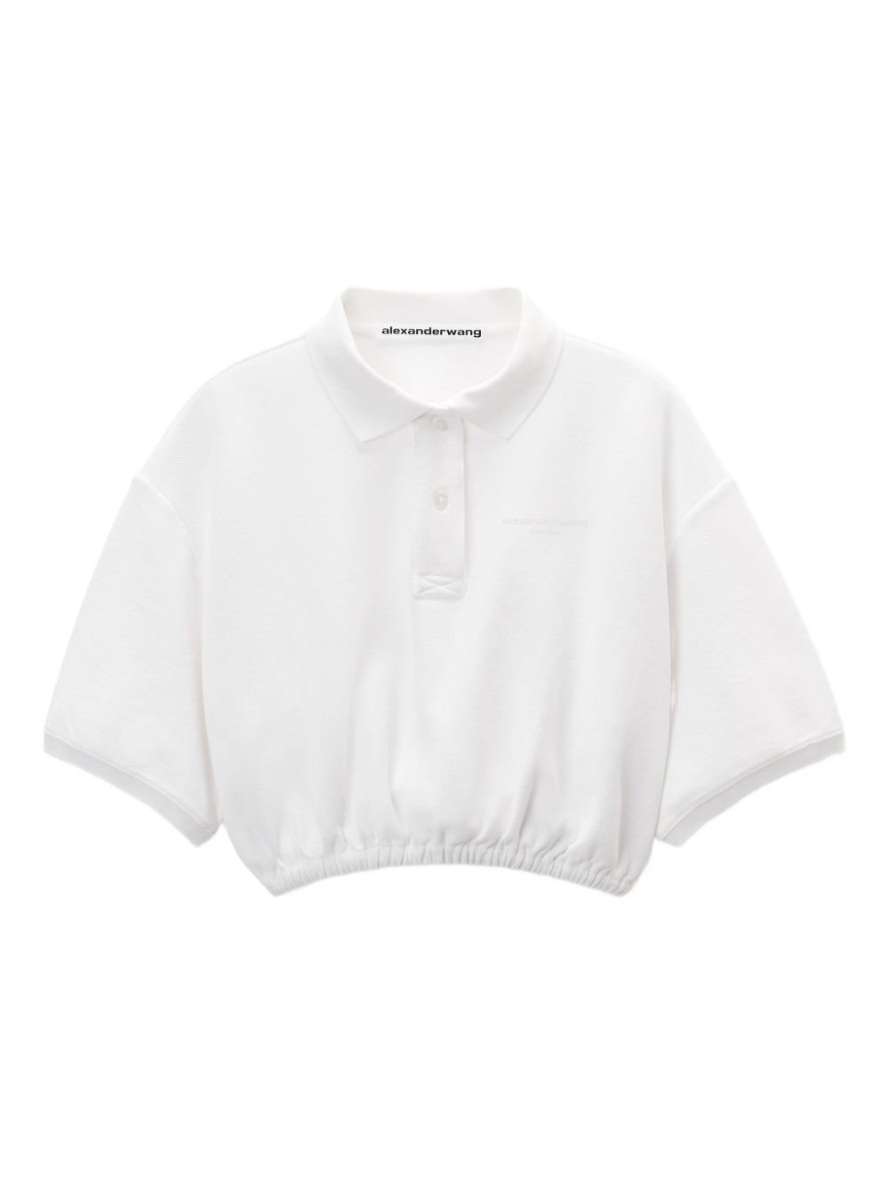 Elasticated-hem cropped polo top - White
