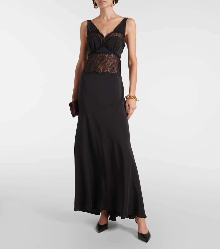 Lace-trimmed silk midi dress
