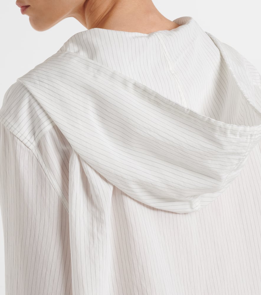 Pinstripe cropped hooded shirt