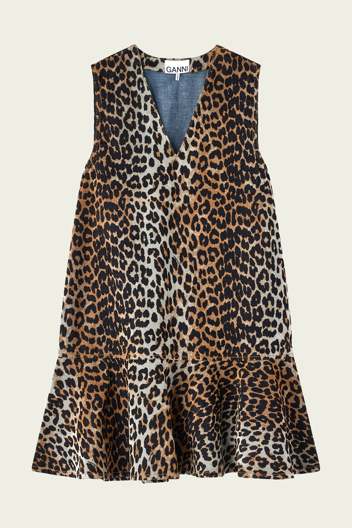 Flock Denim Mini Peplum Dress in Almond Milk