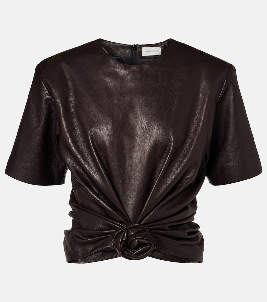 Knot-detail leather T-shirt