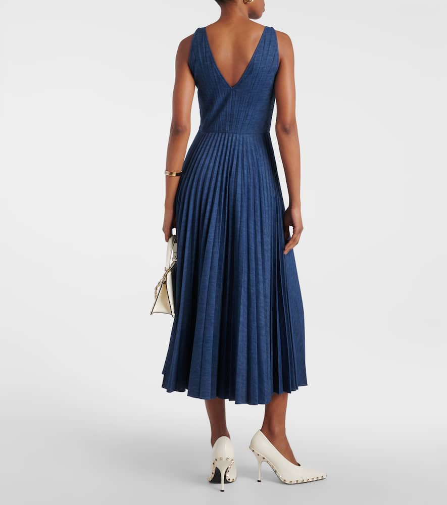 Valentino VGold plissé chambray maxi dress