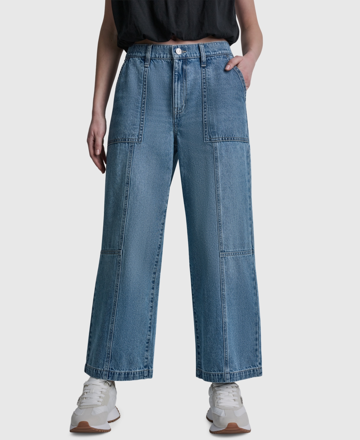 High-Rise Ankle Wide-Leg Cotton Jeans - Waterfall