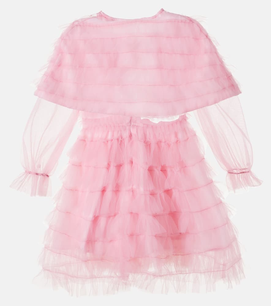Cape-detail ruffled tulle dress