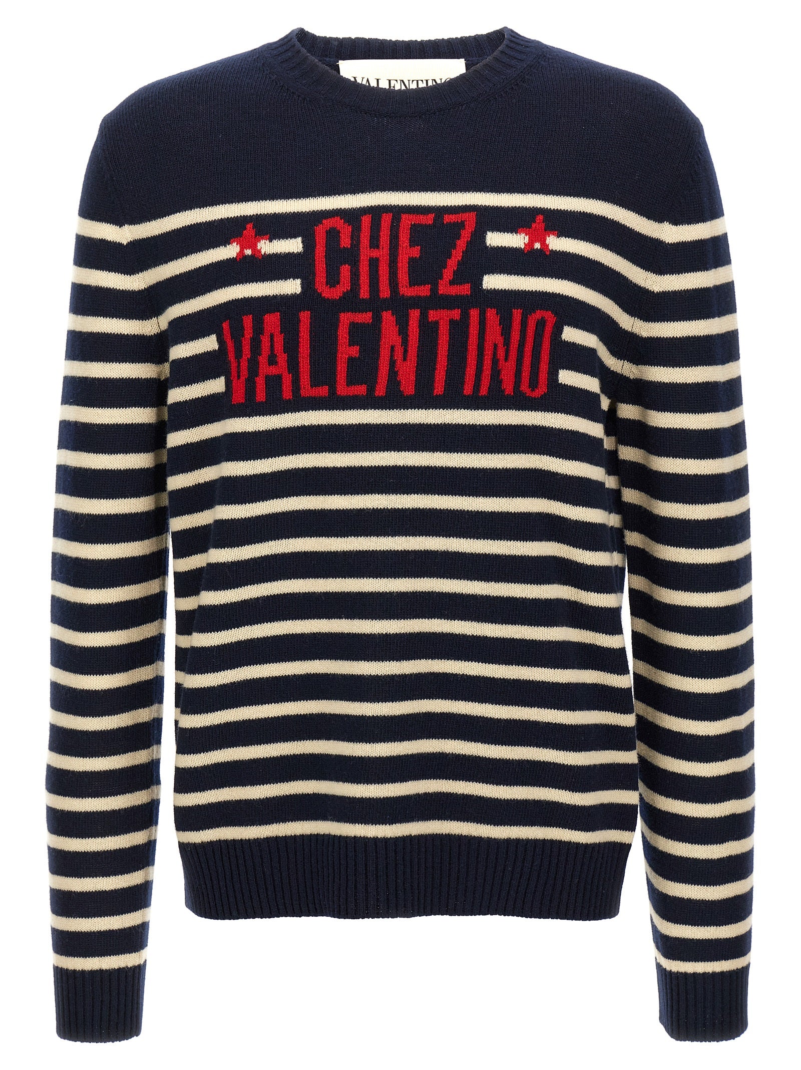 Chez Valentino Striped Jacquard Sweater — Navy