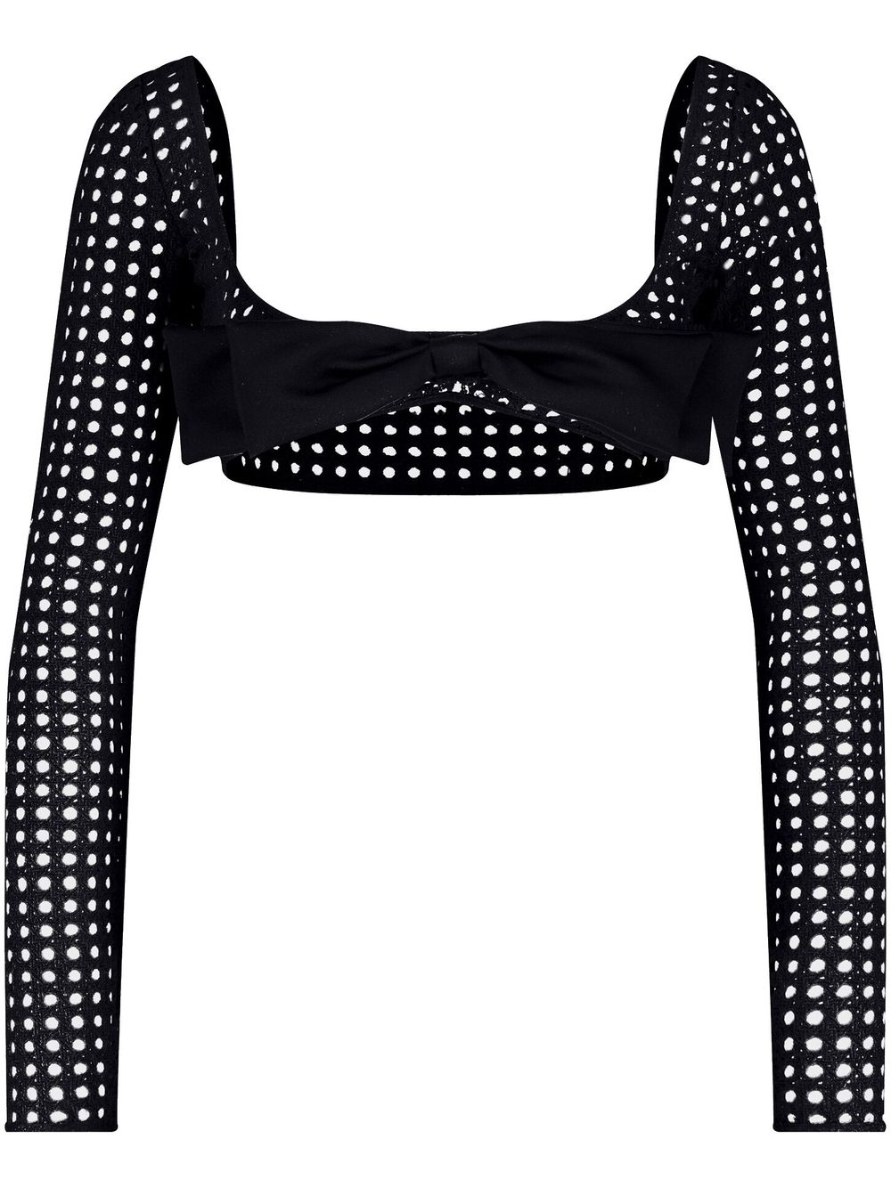 Bow-detail crochet cropped top - Black