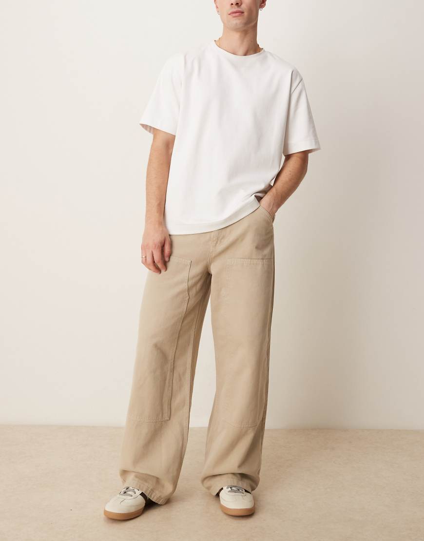 Garment dye super baggy carpenter jeans in beige-Neutral
