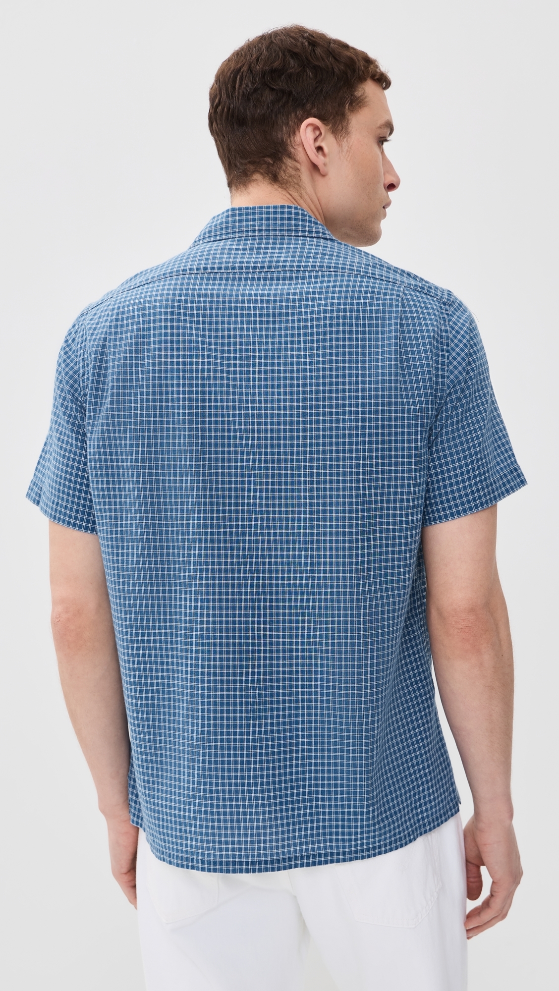 Billy Short Sleeve Plaid Collared Shirt Indigo Cream