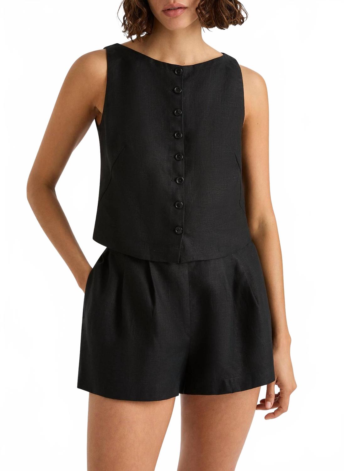 Elia Linen Top In Black