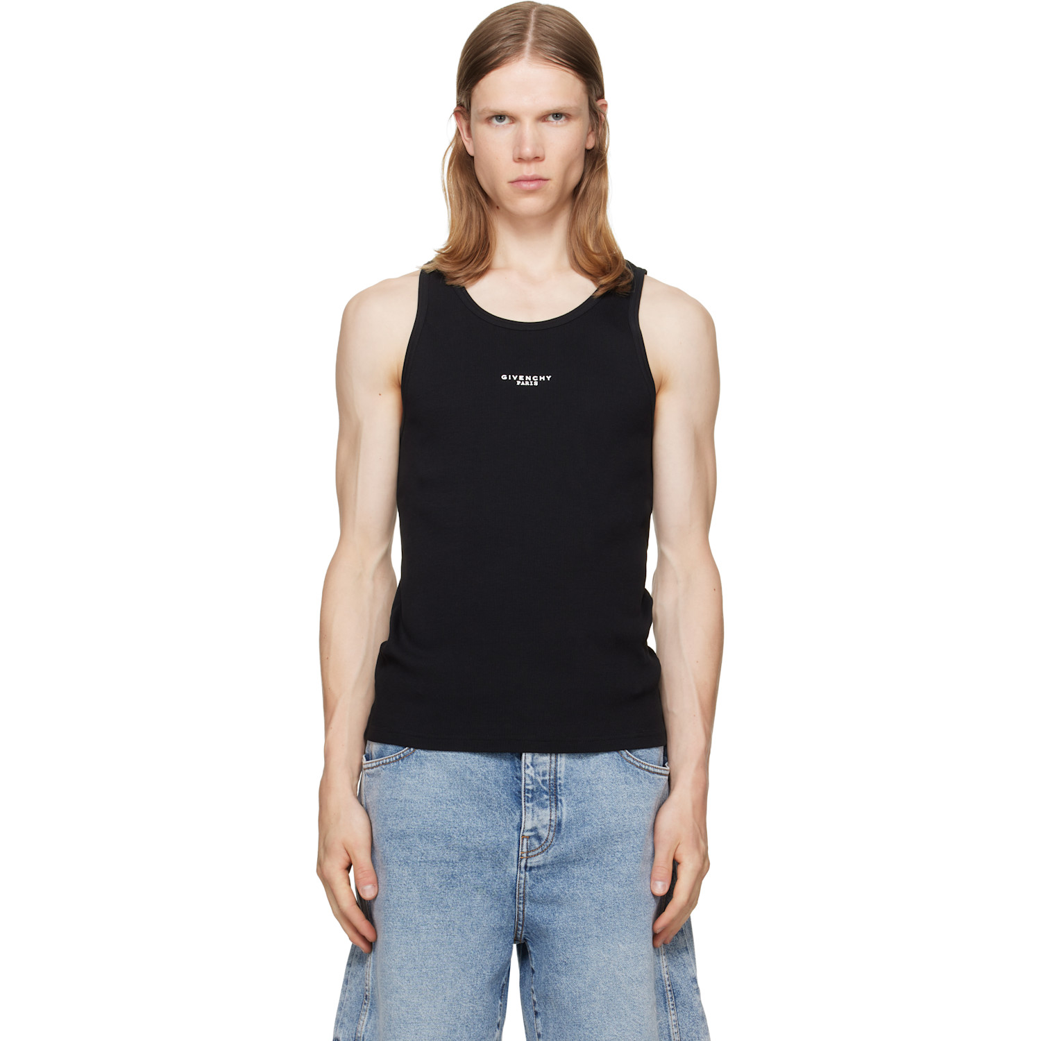 Black 'Paris' Print Cotton Tank Top