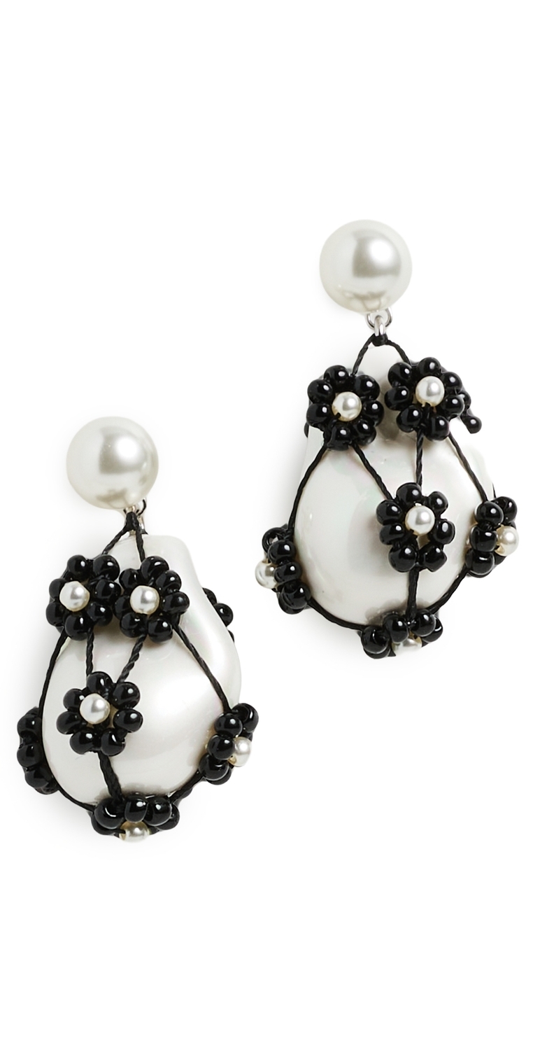 Curiosity Beaded Pearl Drop Earrings Tory Silver/Black One Size