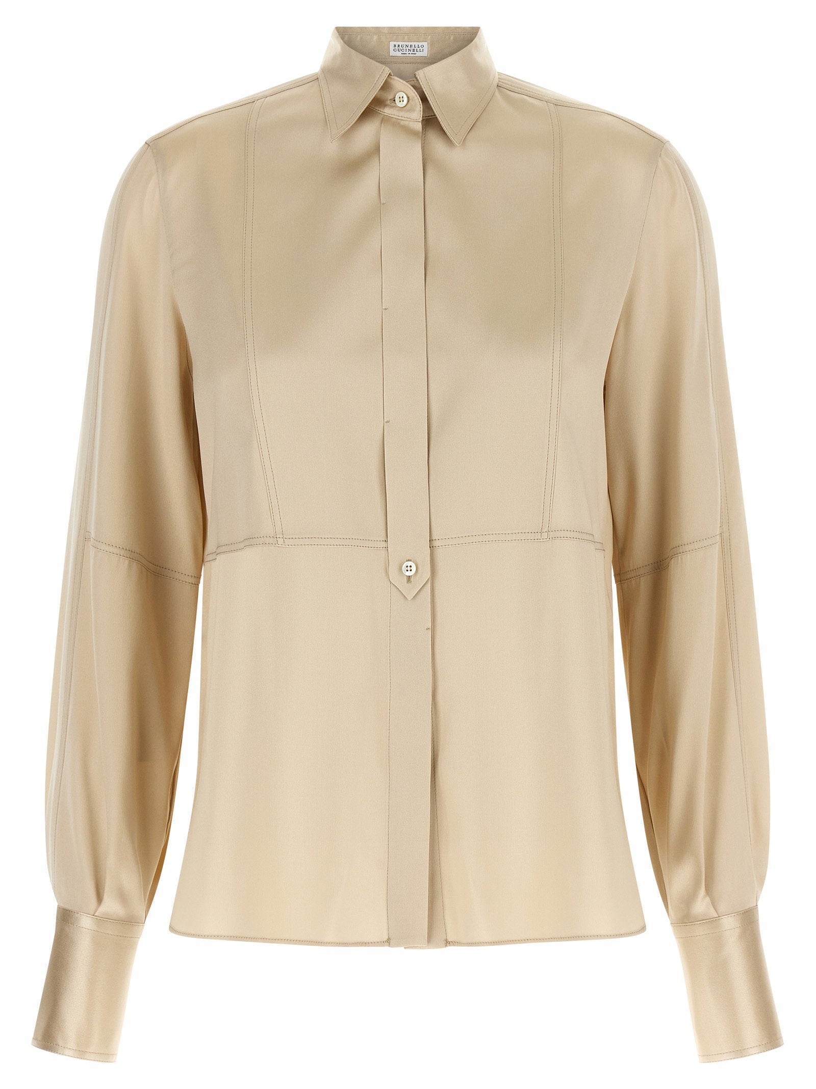 Stretch Silk Satin Shirt — Beige