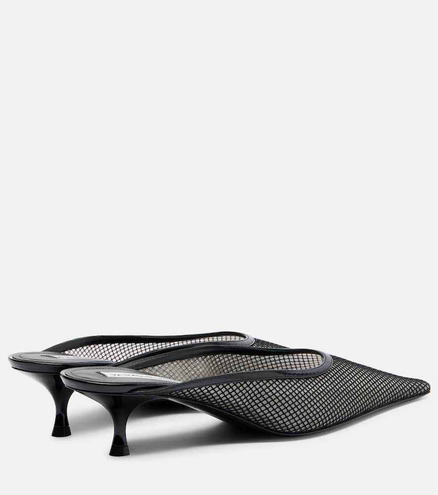 Leather-trimmed mesh mules