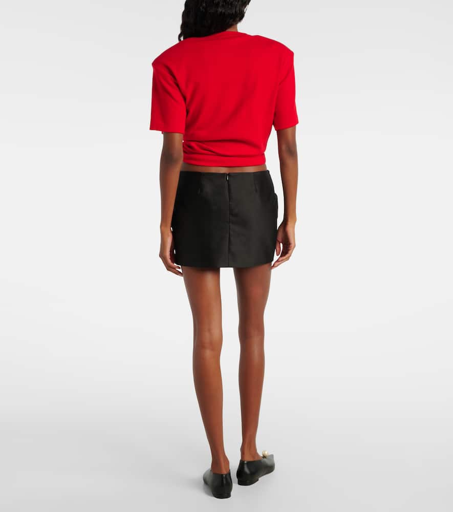 Floral-appliqué cotton miniskirt