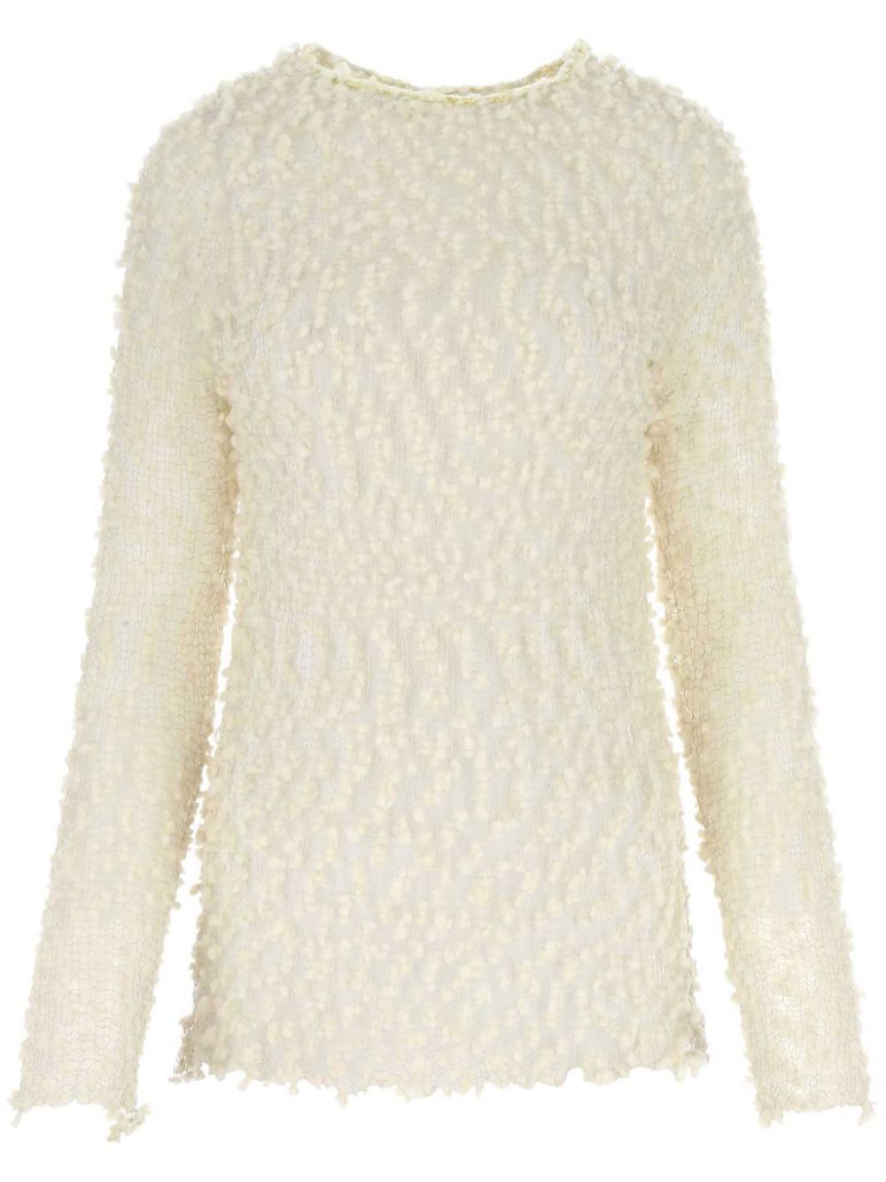 Crew-neck long-sleeve mesh top - Neutrals