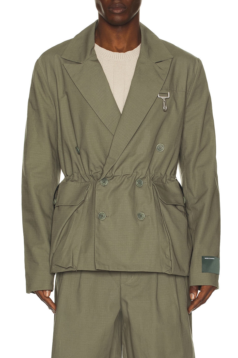 Reese Cooper Cotton Ripstop Double Breasted Blazer in Sage - Sage. L also in