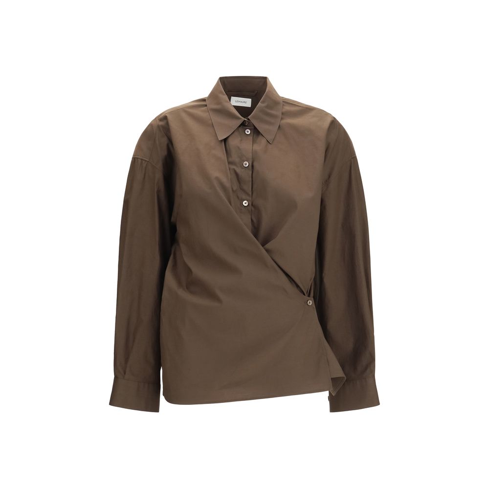 Cotton-Silk Wrap Blouse — Brown