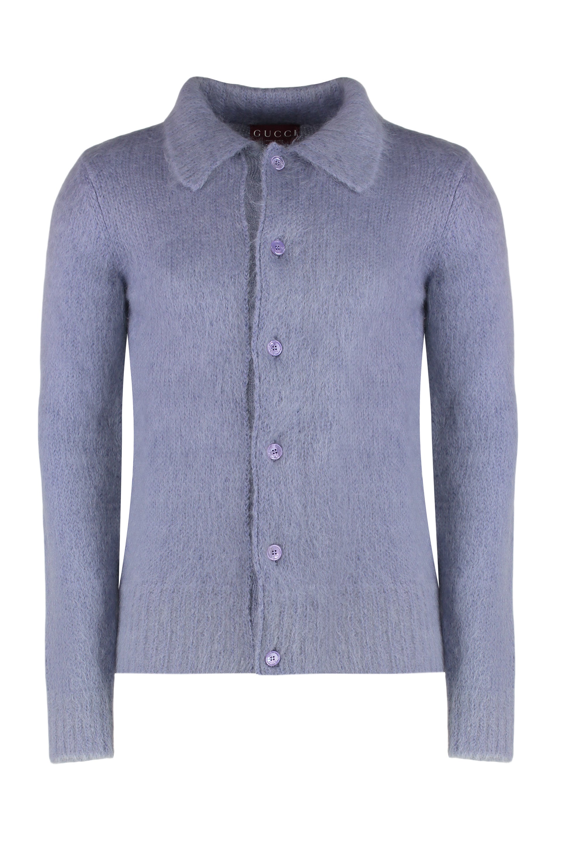 Men's Brushed Mohair Wool Cardigan with Button-Front Collar