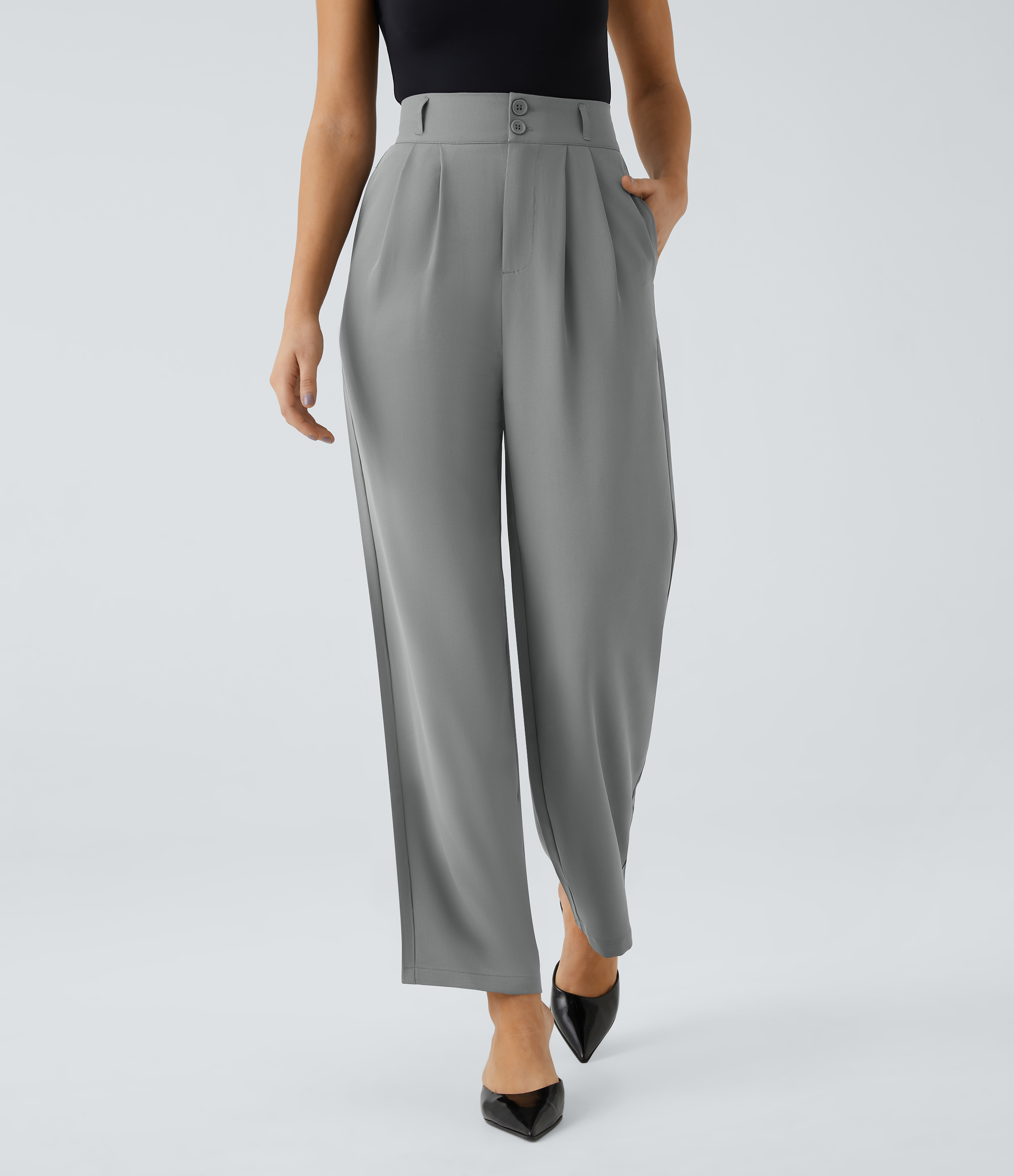 Halara Halara Flex™ High Waisted Zipper Pocket Shirred Straight Leg Work Trousers - Mockingbird - XLta