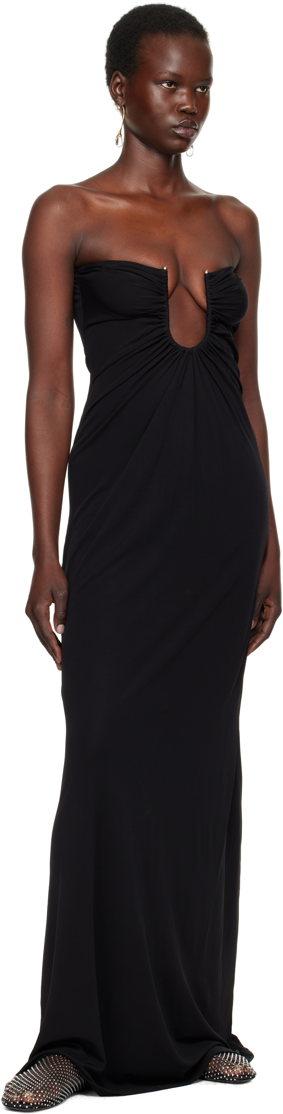 Christopher Esber Black Arced Palm Strapless Maxi Dress