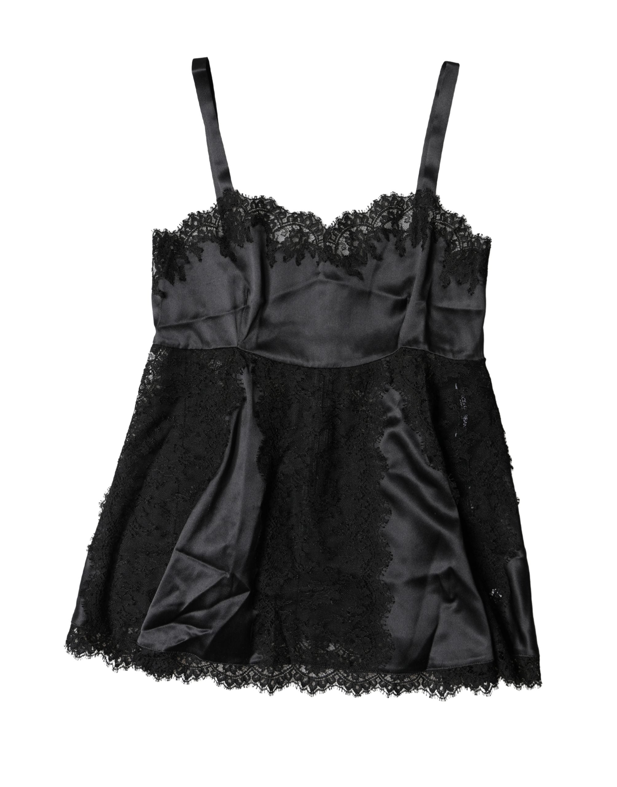 Silk Lace Trim Tank Top — Black