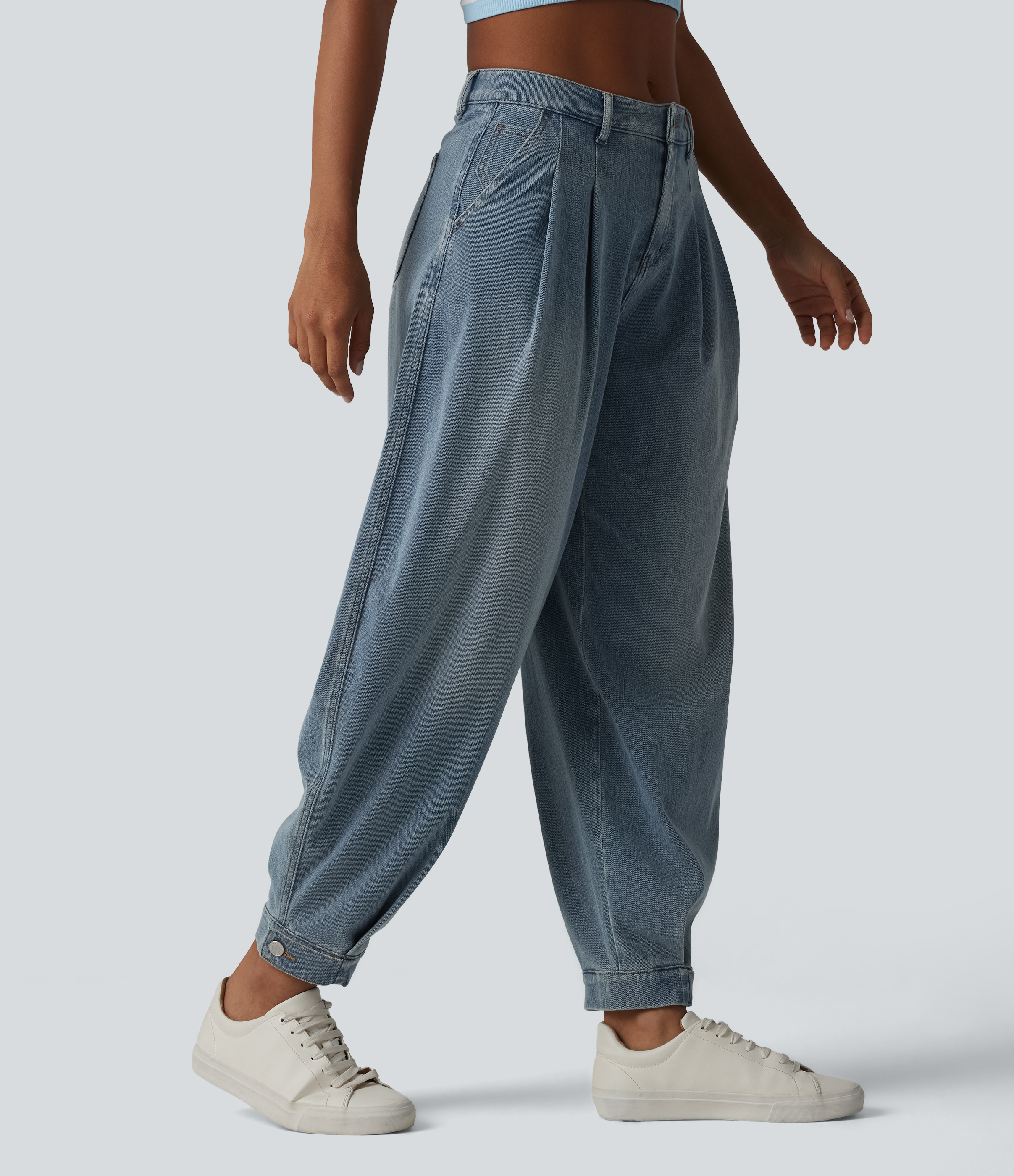 Flex™ Mid Rise Denim Casual Balloon Joggers with Pockets  - Blue Jasper Denim