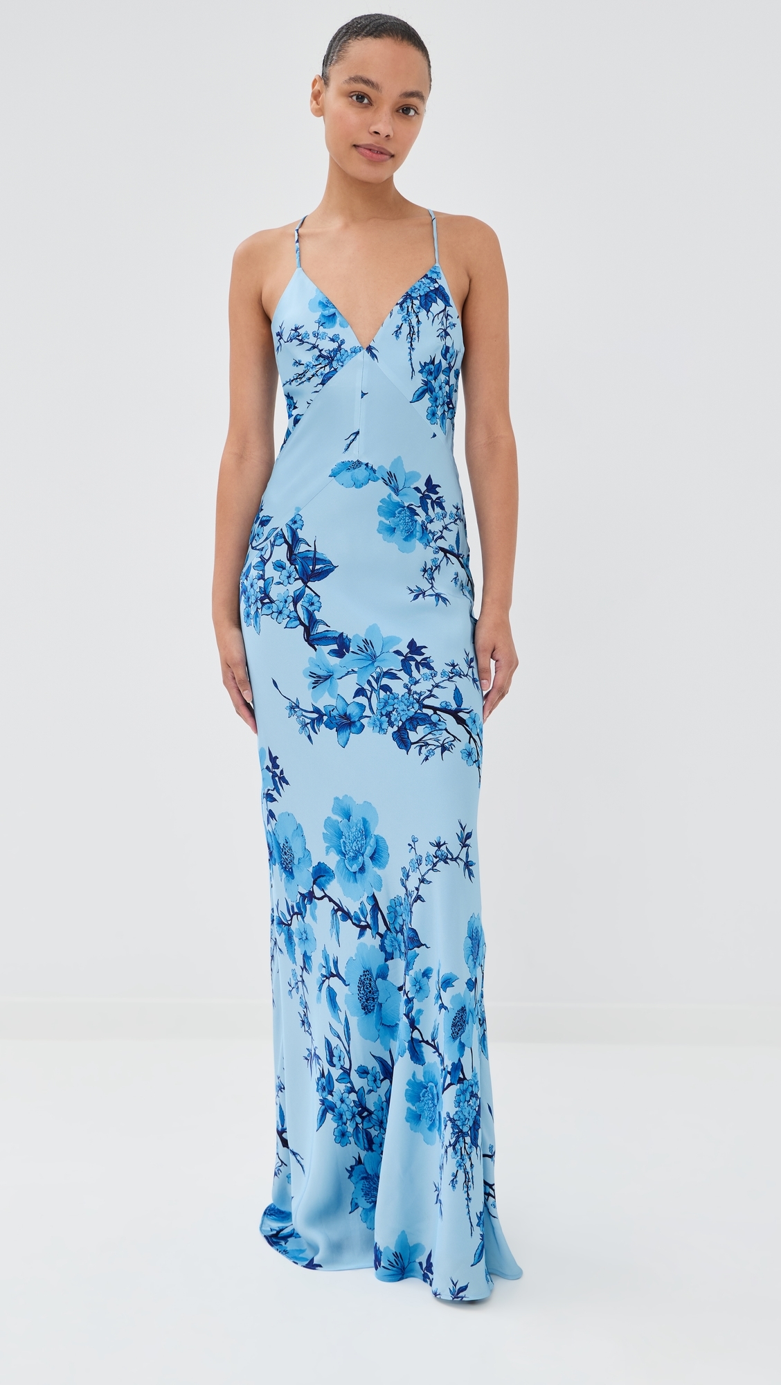 Olive Crepe Satin Dress Cherry Blossom Blue