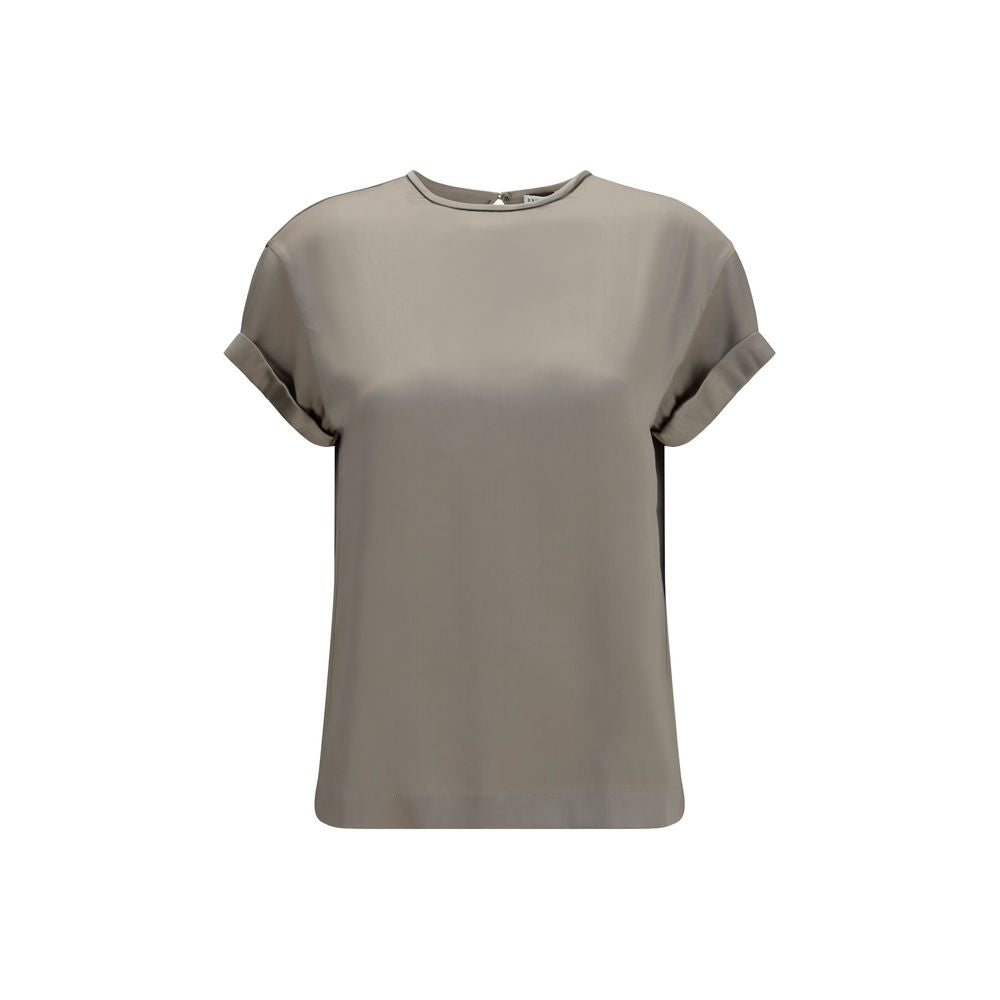 Silk Monili-Chain Embroidered Blouse — Beige