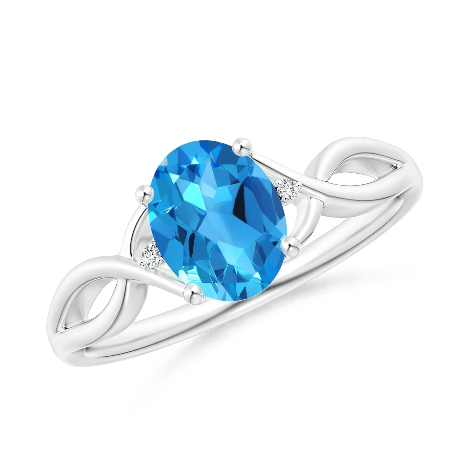 Angara 1.5 Carats Oval Swiss Blue Topaz Criss Cross Ring with Diamond Accents in Platinum