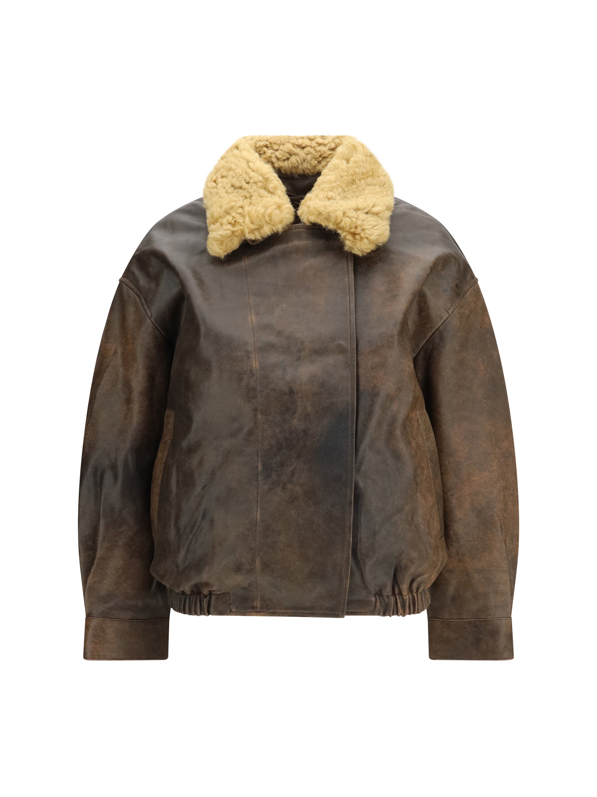 Lamb Leather Bomber Jacket — Brown