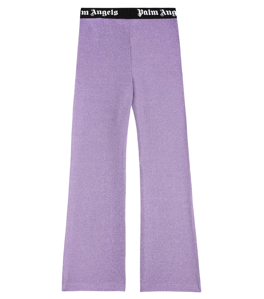 Palm Angels Kids High-rise ribbed-knit flared pants