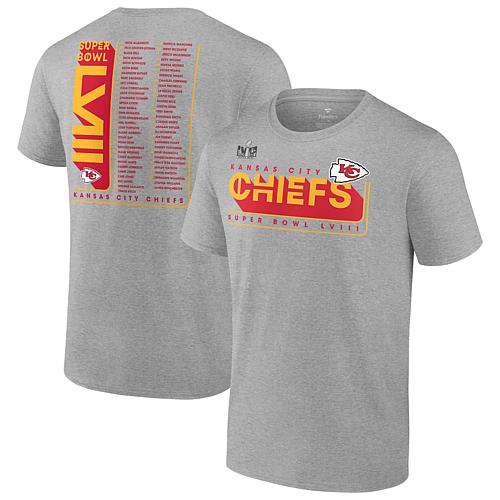 Men's Fanatics Heather Gray Kansas City Chiefs 2023 AFC Champions Two-Sided Roster Big & Tal