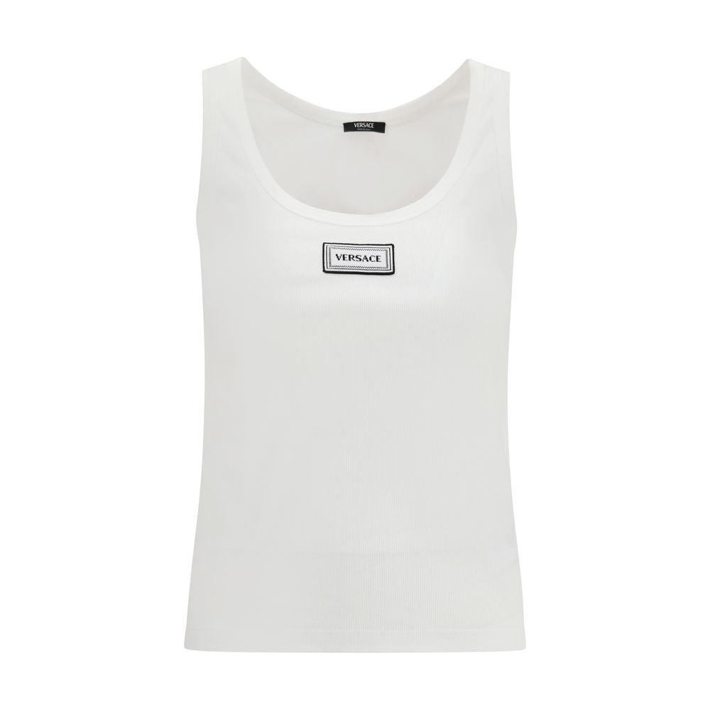 Logo-Patch Ribbed Cotton Tank Top — White