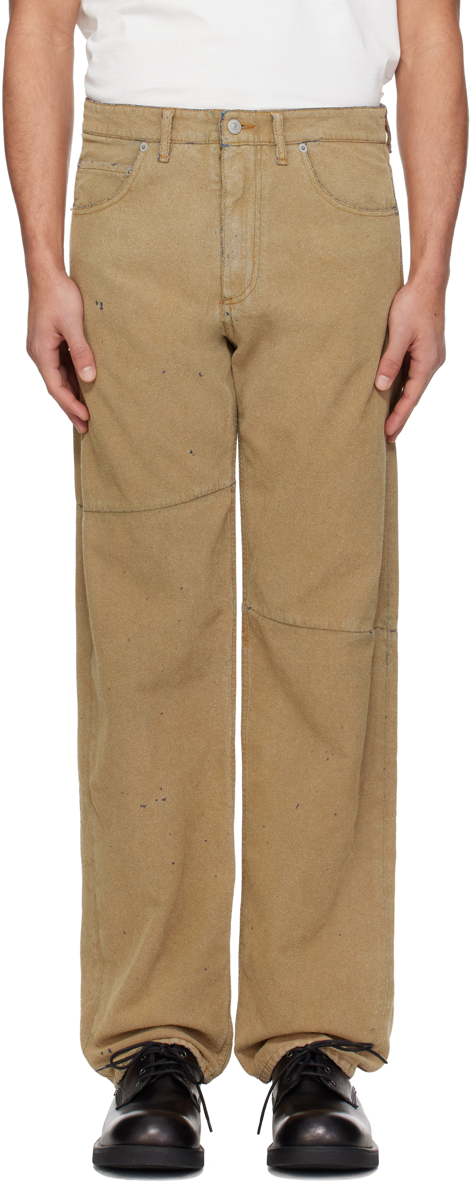 Beige Straight-Leg Faux-Suede Jeans