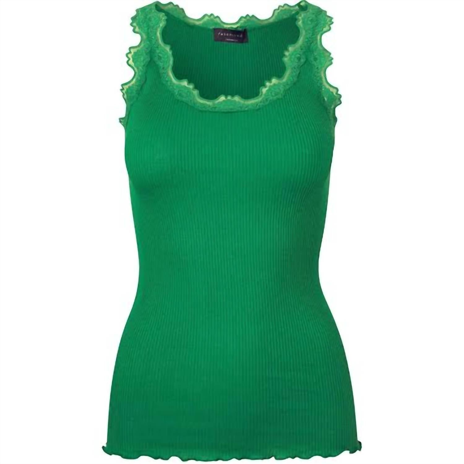 Women's Silk Tank Top With Lace In Jolly Green