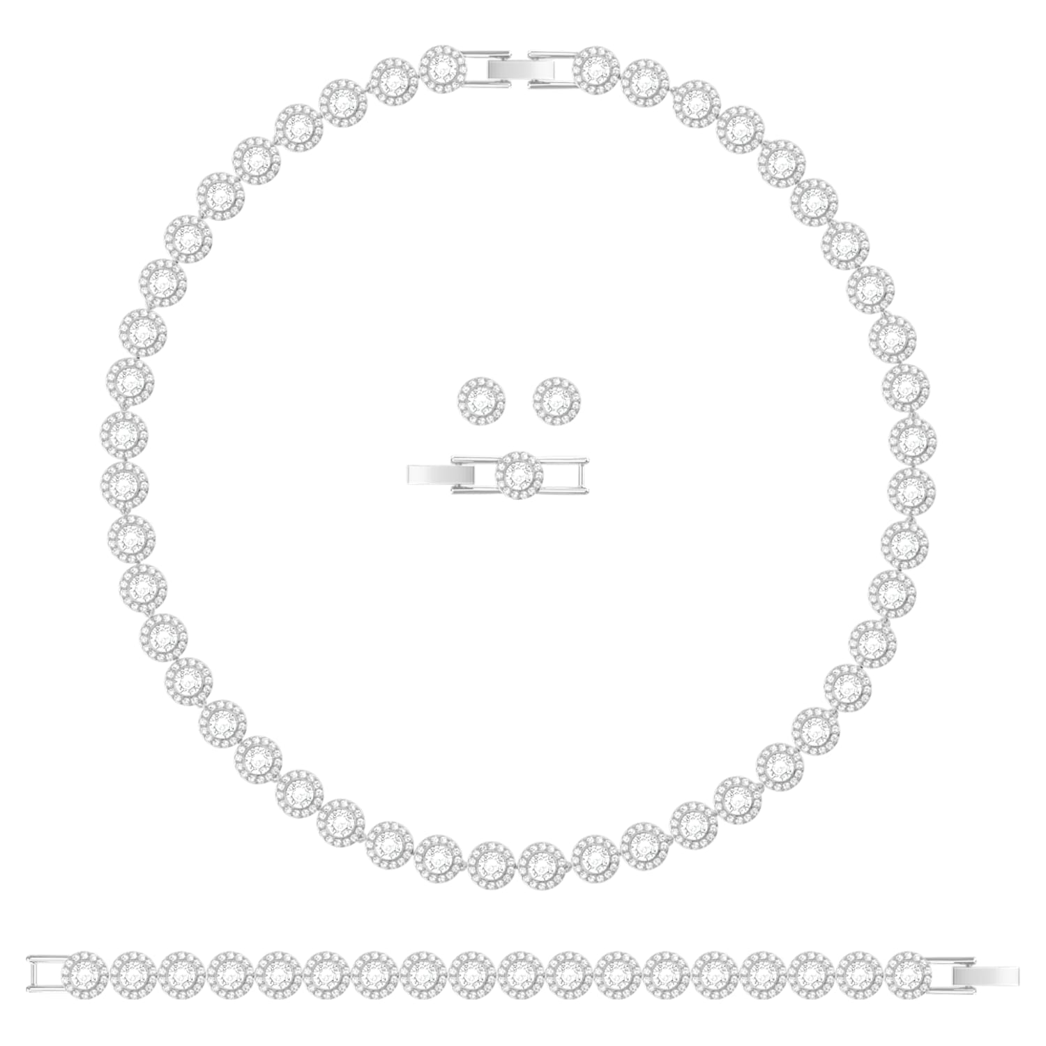 Ladies Angelic White Rhodium Plated Round Cut Set