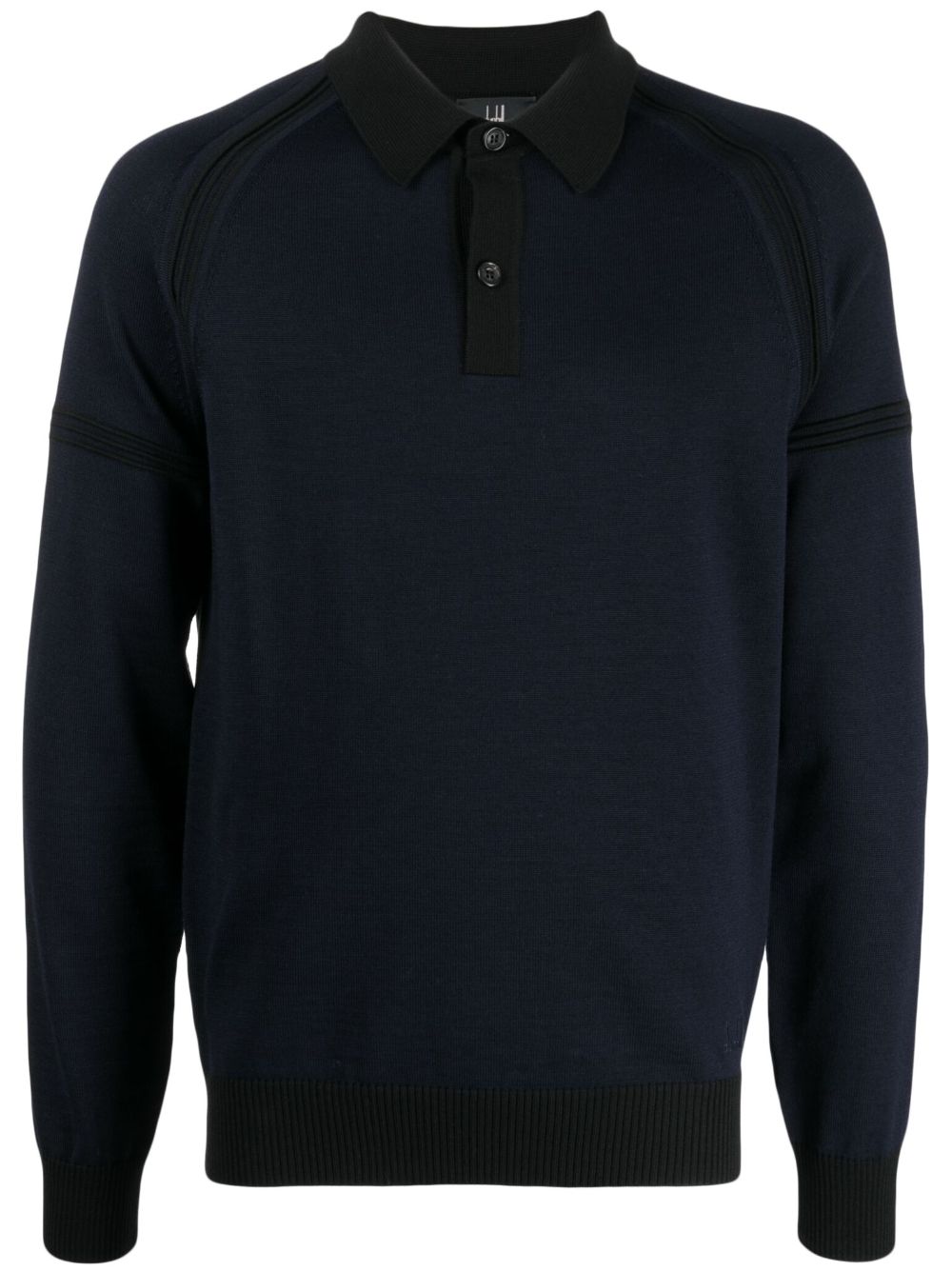 Long raglan-sleeve wool polo shirt - Blue