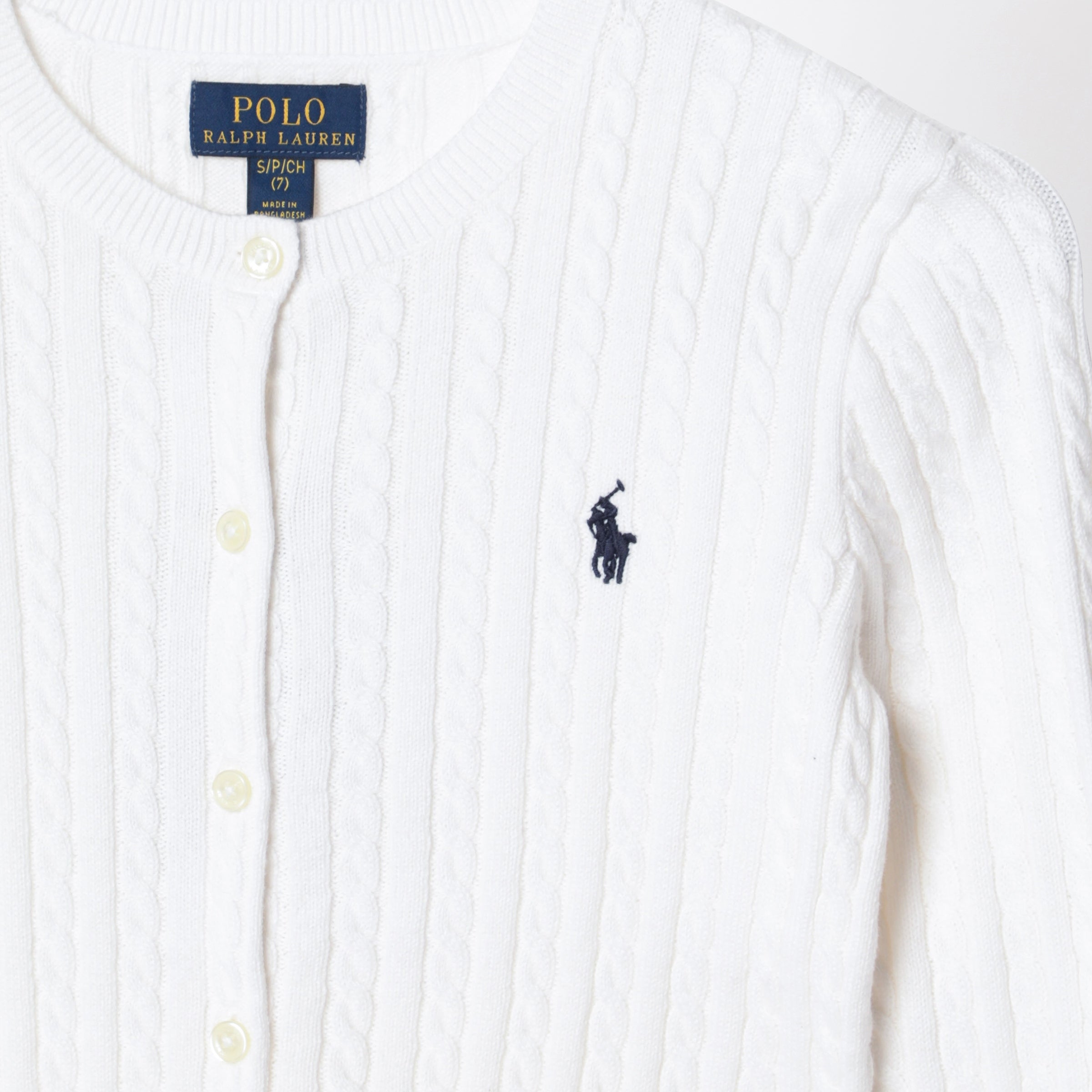 White fine cable-knit cotton cardigan