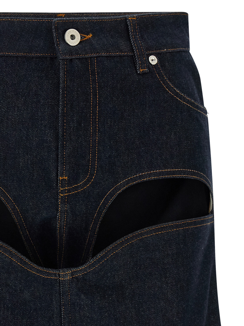 Denim Mini Skirt With Cuts And Turn Up Skirts Blue