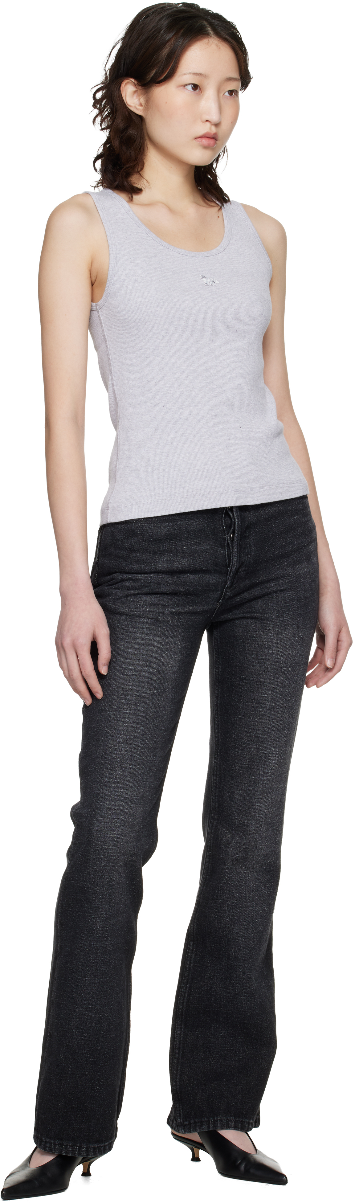 Gray Baby Fox Ribbed Tank Top