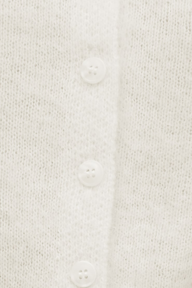 Premium Mohair Short Sleeve Cardigan - White - Women Clothing