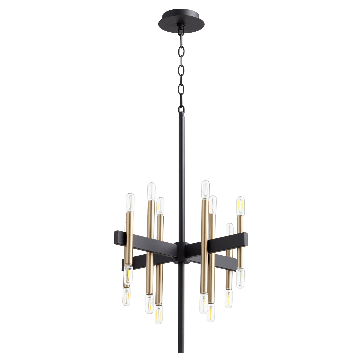 Luxe 16-Light Chandelier in Textured Black w with Aged Bra